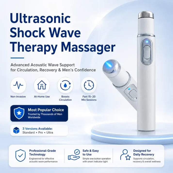 Advanced Acoustic Shockwave Therapy restores penile tissue health to enhance rise rigidity, stamina, and male performance confidence, relieving muscle pain, joint stiffness, tendon discomfort